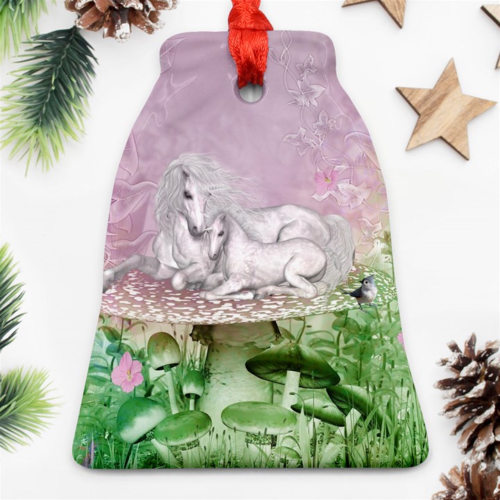 Wonderful Unicorn With Foal On A Mushroom Bell Ornament (Two Sides)