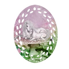 Wonderful Unicorn With Foal On A Mushroom Ornament (oval Filigree) by FantasyWorld7