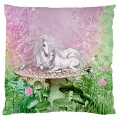 Wonderful Unicorn With Foal On A Mushroom Large Cushion Case (one Side) by FantasyWorld7