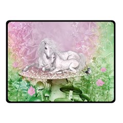 Wonderful Unicorn With Foal On A Mushroom Double Sided Fleece Blanket (small)  by FantasyWorld7