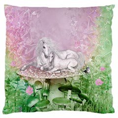 Wonderful Unicorn With Foal On A Mushroom Large Flano Cushion Case (two Sides) by FantasyWorld7