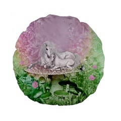 Wonderful Unicorn With Foal On A Mushroom Standard 15  Premium Flano Round Cushions by FantasyWorld7