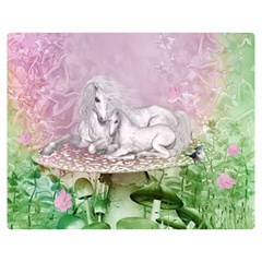 Wonderful Unicorn With Foal On A Mushroom Double Sided Flano Blanket (medium)  by FantasyWorld7