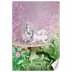 Wonderful Unicorn With Foal On A Mushroom Canvas 12  X 18   by FantasyWorld7