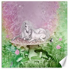 Wonderful Unicorn With Foal On A Mushroom Canvas 16  X 16   by FantasyWorld7