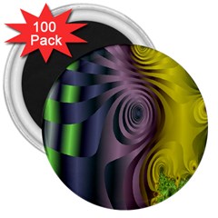 Fractal In Purple Gold And Green 3  Magnets (100 Pack) by Simbadda