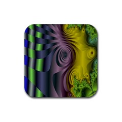 Fractal In Purple Gold And Green Rubber Coaster (square)  by Simbadda