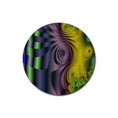 Fractal In Purple Gold And Green Rubber Round Coaster (4 Pack)  by Simbadda