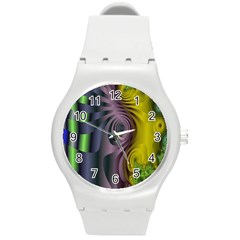 Fractal In Purple Gold And Green Round Plastic Sport Watch (m) by Simbadda