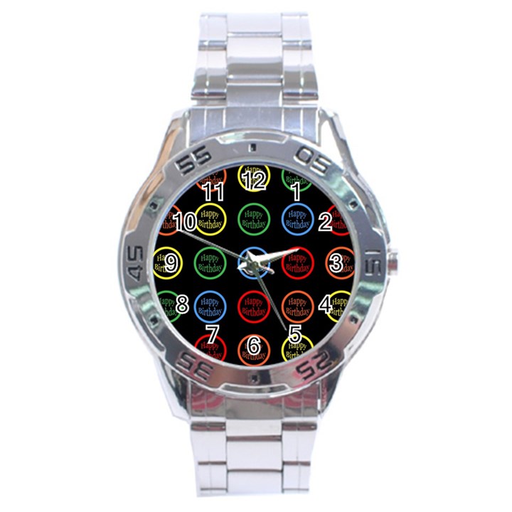 Happy Birthday Colorful Wallpaper Background Stainless Steel Analogue Watch