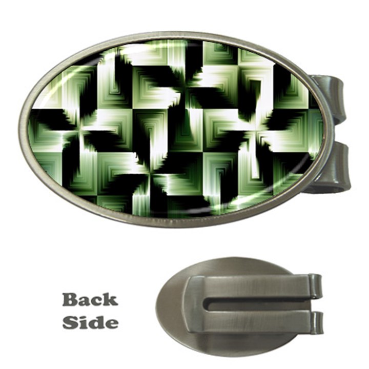 Green Black And White Abstract Background Of Squares Money Clips (Oval) 