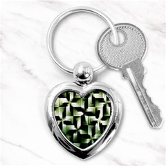 Green Black And White Abstract Background Of Squares Key Chains (heart)  by Simbadda