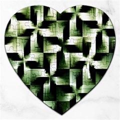 Green Black And White Abstract Background Of Squares Jigsaw Puzzle (heart) by Simbadda