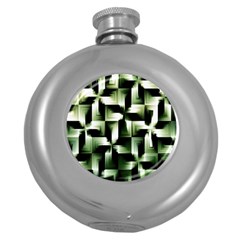 Green Black And White Abstract Background Of Squares Round Hip Flask (5 Oz) by Simbadda