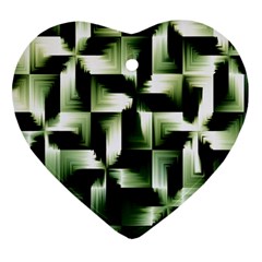 Green Black And White Abstract Background Of Squares Heart Ornament (two Sides) by Simbadda