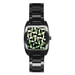 Green Black And White Abstract Background Of Squares Stainless Steel Barrel Watch by Simbadda