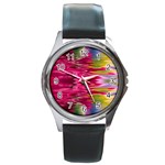 Abstract Pink Colorful Water Background Round Metal Watch Front