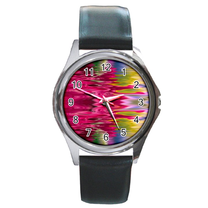 Abstract Pink Colorful Water Background Round Metal Watch