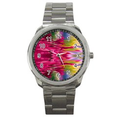 Abstract Pink Colorful Water Background Sport Metal Watch by Simbadda