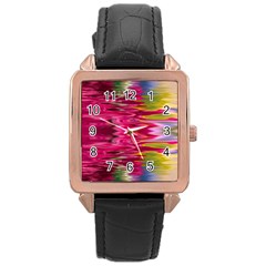 Abstract Pink Colorful Water Background Rose Gold Leather Watch  by Simbadda