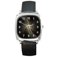 Colorful Waves With Lights Abstract Multicolor Waves With Bright Lights Background Square Metal Watch by Simbadda