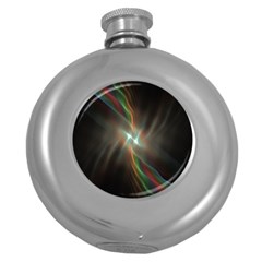 Colorful Waves With Lights Abstract Multicolor Waves With Bright Lights Background Round Hip Flask (5 Oz) by Simbadda