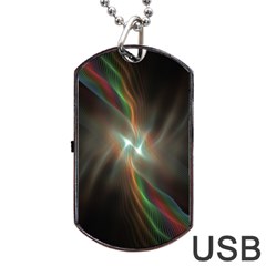 Colorful Waves With Lights Abstract Multicolor Waves With Bright Lights Background Dog Tag Usb Flash (one Side) by Simbadda