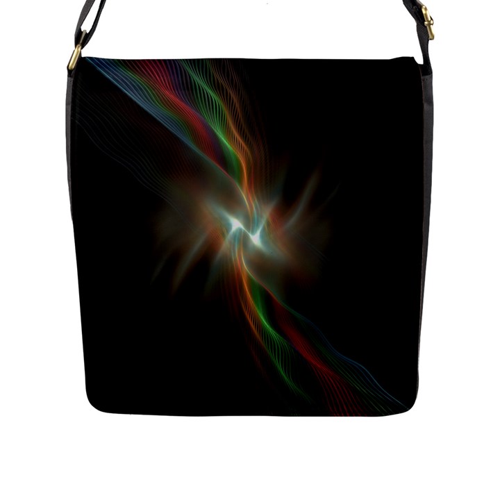 Colorful Waves With Lights Abstract Multicolor Waves With Bright Lights Background Flap Messenger Bag (L) 