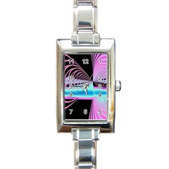 Blue And Pink Swirls And Circles Fractal Rectangle Italian Charm Watch by Simbadda