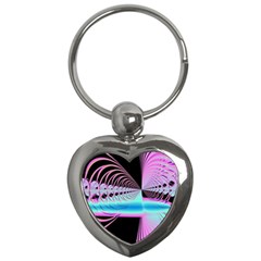 Blue And Pink Swirls And Circles Fractal Key Chains (heart)  by Simbadda