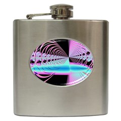 Blue And Pink Swirls And Circles Fractal Hip Flask (6 Oz) by Simbadda