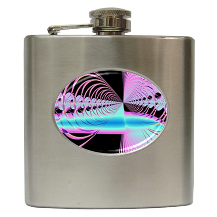 Blue And Pink Swirls And Circles Fractal Hip Flask (6 oz)