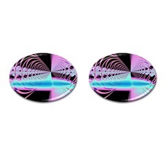 Blue And Pink Swirls And Circles Fractal Cufflinks (oval) by Simbadda