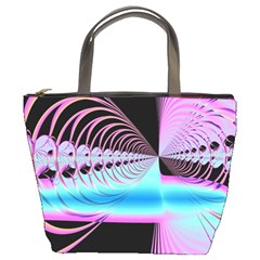 Blue And Pink Swirls And Circles Fractal Bucket Bags by Simbadda