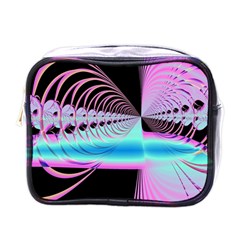 Blue And Pink Swirls And Circles Fractal Mini Toiletries Bags by Simbadda