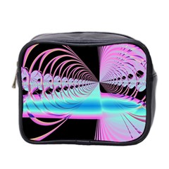 Blue And Pink Swirls And Circles Fractal Mini Toiletries Bag 2-side by Simbadda