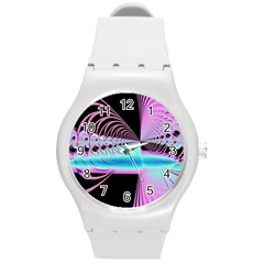 Blue And Pink Swirls And Circles Fractal Round Plastic Sport Watch (m) by Simbadda