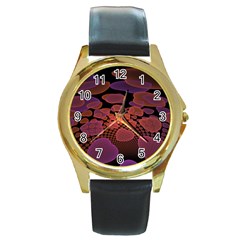 Heart Invasion Background Image With Many Hearts Round Gold Metal Watch by Simbadda