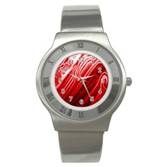 Red Abstract Swirling Pattern Background Wallpaper Stainless Steel Watch by Simbadda