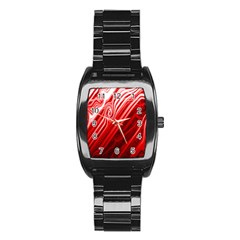 Red Abstract Swirling Pattern Background Wallpaper Stainless Steel Barrel Watch by Simbadda