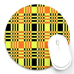 Yellow Orange And Black Background Plaid Like Background Of Halloween Colors Orange Yellow And Black Round Mousepads by Simbadda