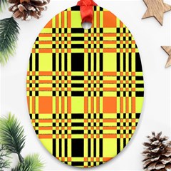 Yellow Orange And Black Background Plaid Like Background Of Halloween Colors Orange Yellow And Black Ornament (oval) by Simbadda