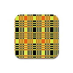 Yellow Orange And Black Background Plaid Like Background Of Halloween Colors Orange Yellow And Black Rubber Square Coaster (4 Pack)  by Simbadda