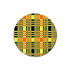 Yellow Orange And Black Background Plaid Like Background Of Halloween Colors Orange Yellow And Black Rubber Coaster (round)  by Simbadda