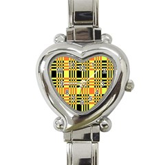 Yellow Orange And Black Background Plaid Like Background Of Halloween Colors Orange Yellow And Black Heart Italian Charm Watch by Simbadda