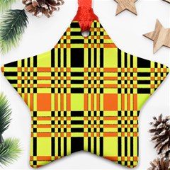 Yellow Orange And Black Background Plaid Like Background Of Halloween Colors Orange Yellow And Black Star Ornament (two Sides) by Simbadda