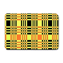 Yellow Orange And Black Background Plaid Like Background Of Halloween Colors Orange Yellow And Black Small Doormat  by Simbadda