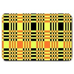 Yellow Orange And Black Background Plaid Like Background Of Halloween Colors Orange Yellow And Black Large Doormat  by Simbadda