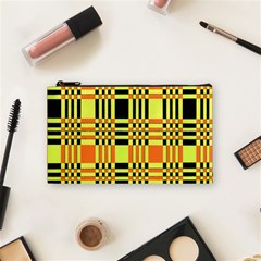 Yellow Orange And Black Background Plaid Like Background Of Halloween Colors Orange Yellow And Black Cosmetic Bag (small)  by Simbadda