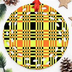 Yellow Orange And Black Background Plaid Like Background Of Halloween Colors Orange Yellow And Black Round Filigree Ornament (two Sides)